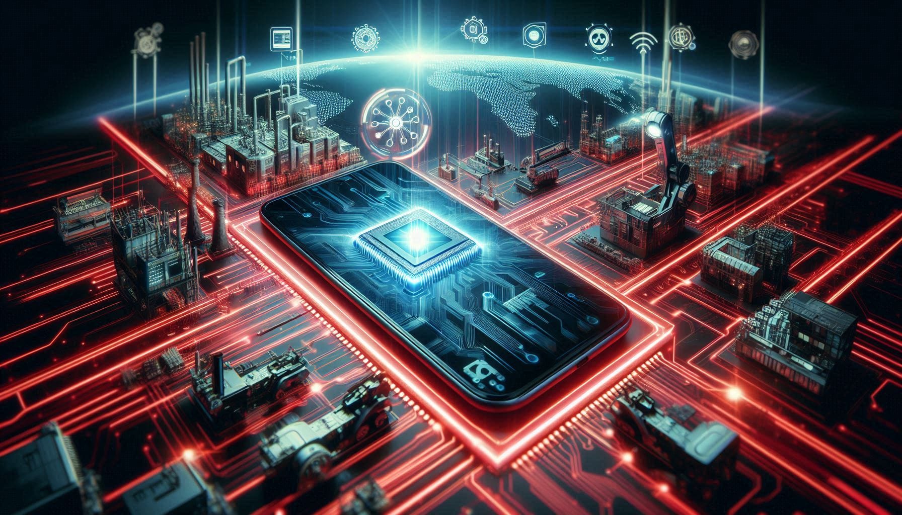 Smartphone production line highlighting AI chip integration and shortage impacts.