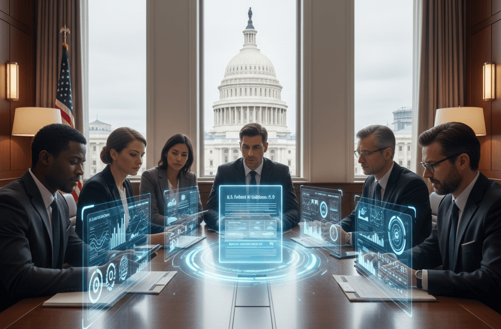 AI regulation in action—U.S. teams ensuring responsible artificial intelligence deployment.