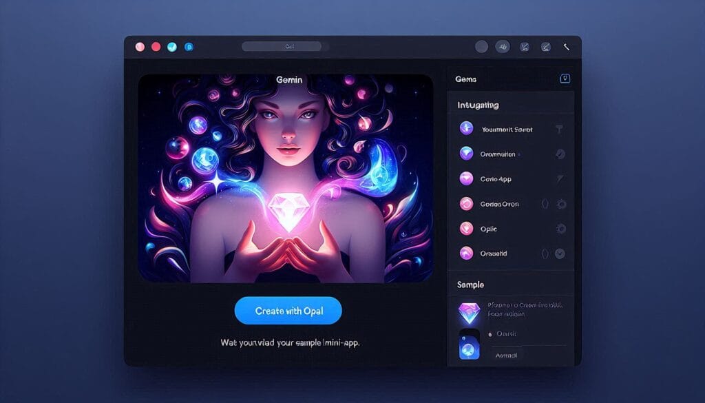 Opal visual editor in Gemini building an AI mini-app workflow.