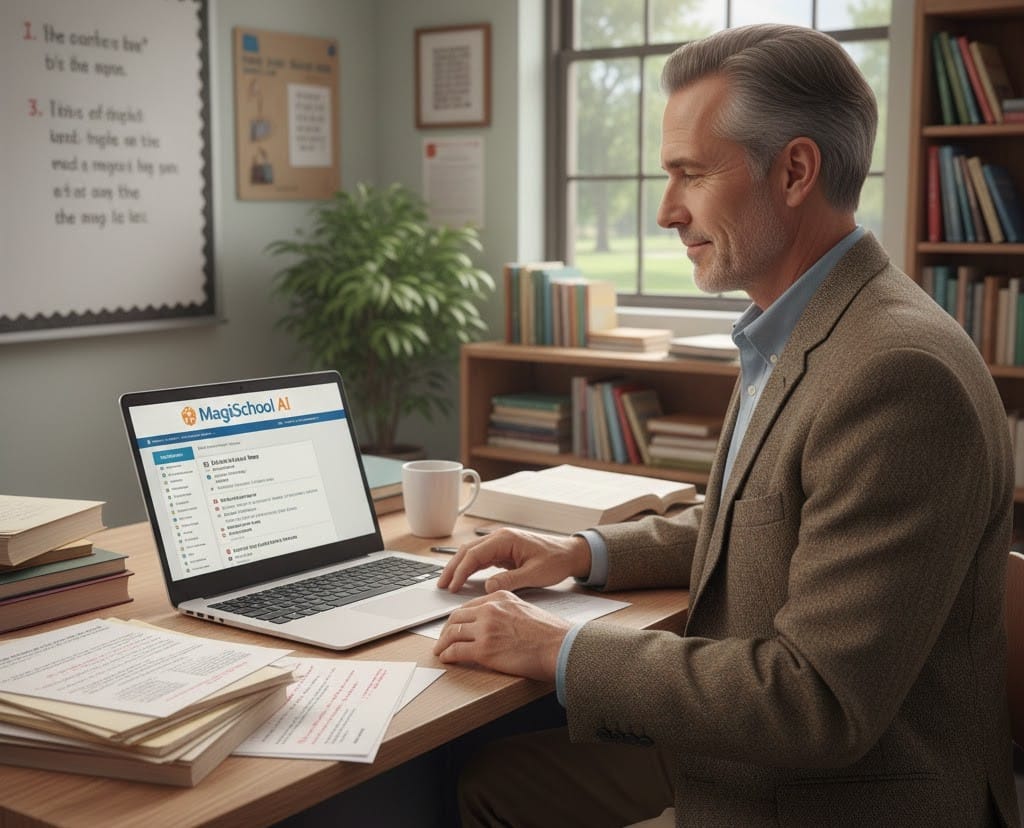 American teacher using AI to personalize instruction and save planning time.