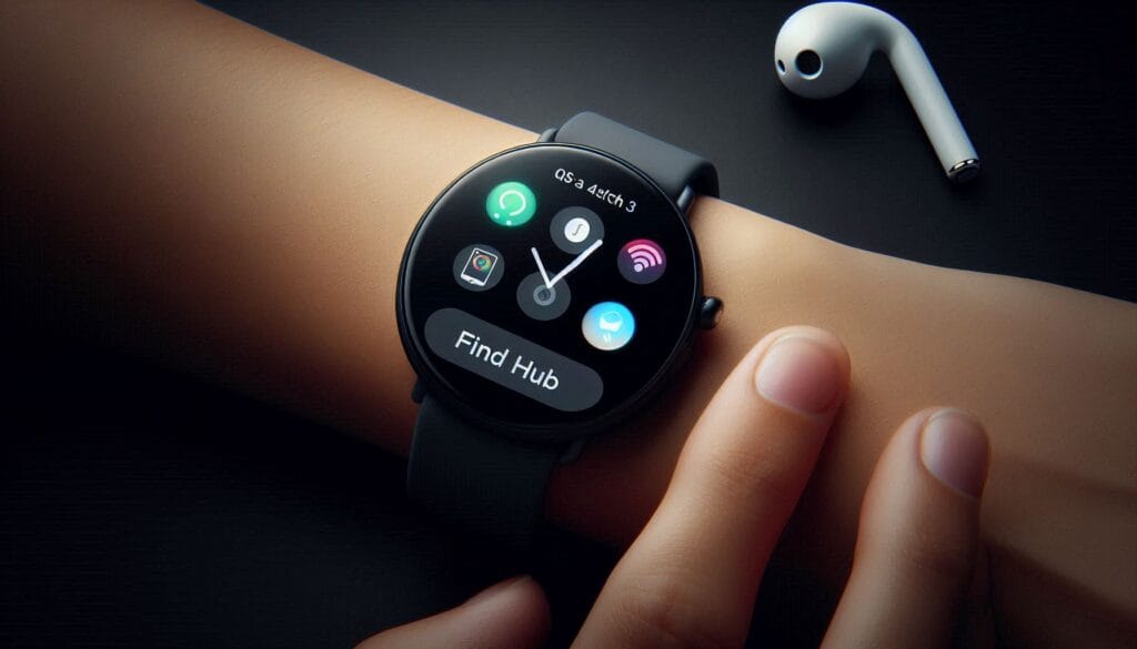 Conceptual visualization of Pixel Watch tracking a lost phone via map.