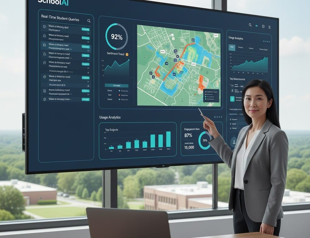 School administrator analyzing AI-driven student support insights in a U.S. district.