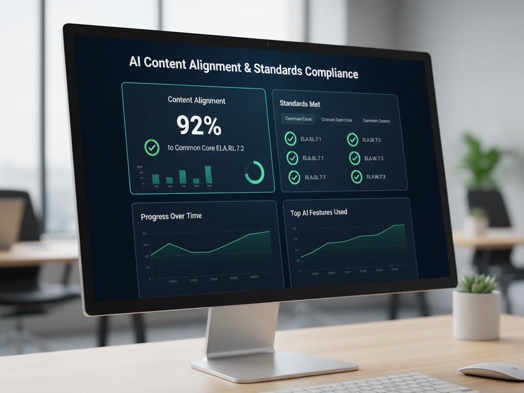  AI analytics dashboard verifying standards alignment of lesson content.