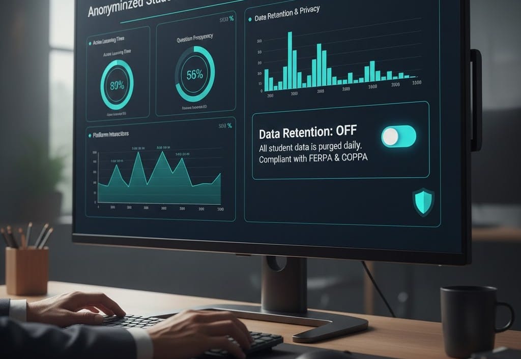  AI analytics dashboard with student privacy controls enabled.