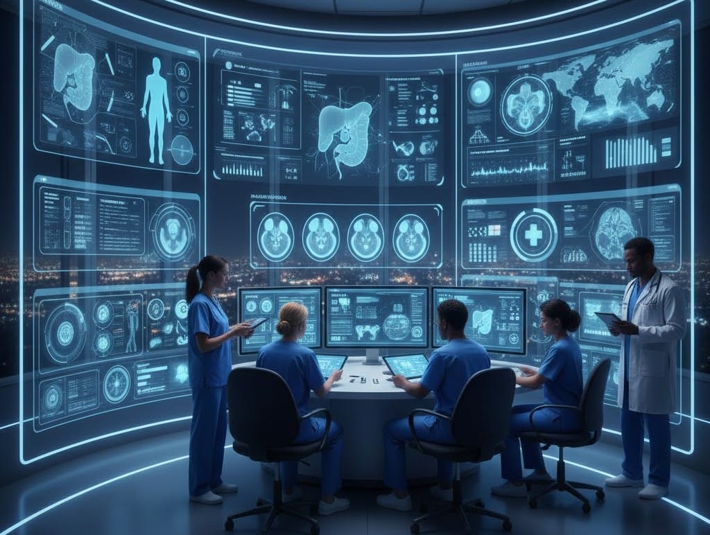 Healthcare professionals using AI for real-time clinical decision support in a US hospital.