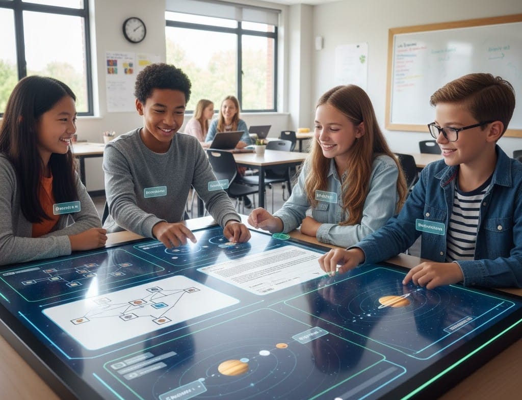 Students using AI tools in a group setting.
