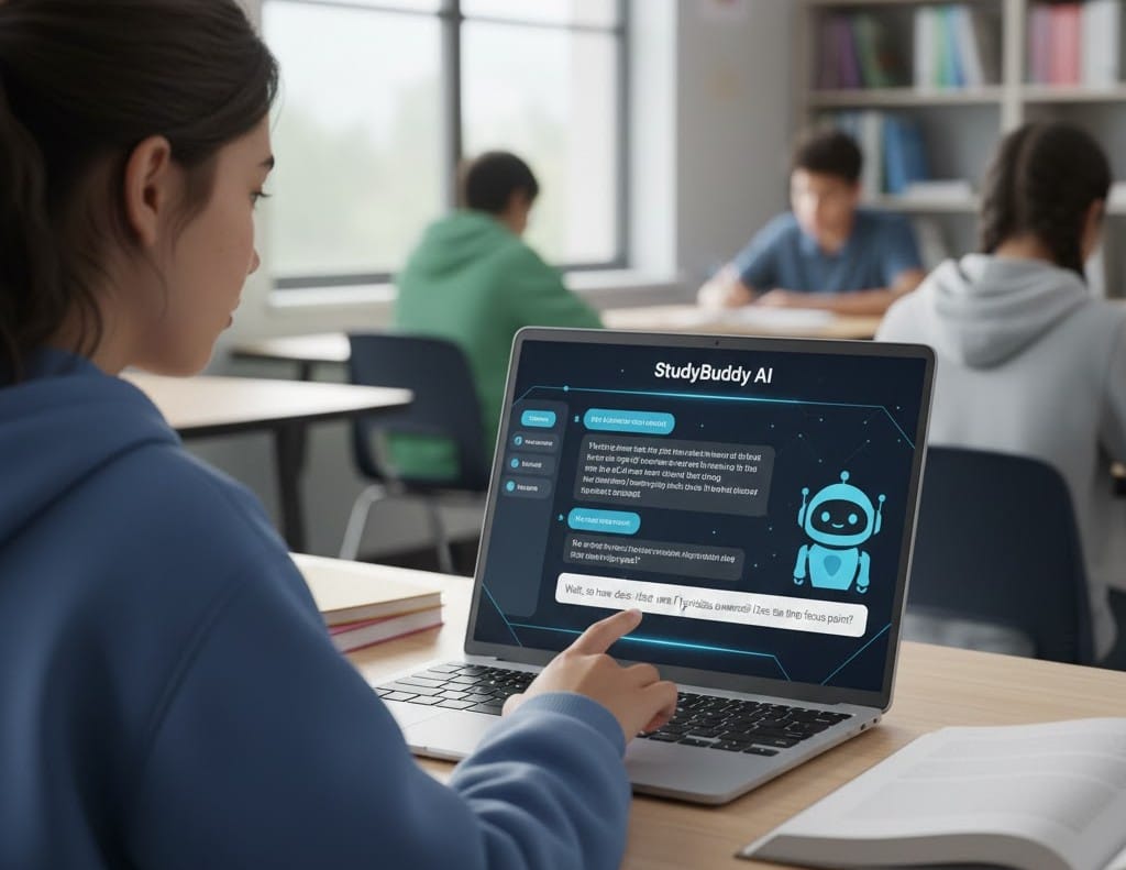 High school student receiving real-time AI tutoring during independent study.