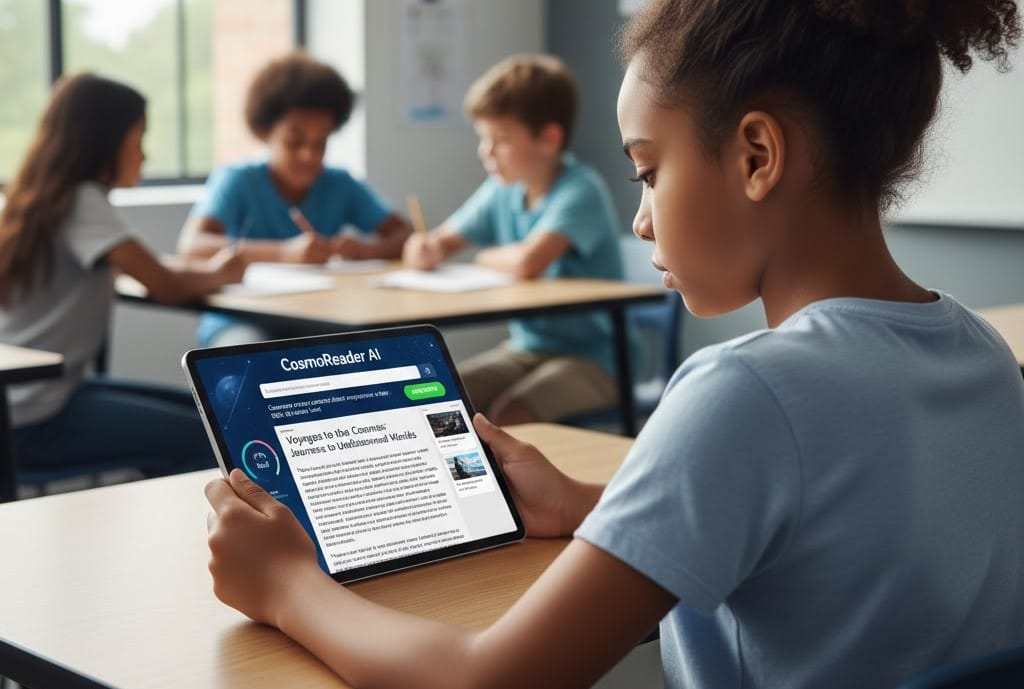 Student creating personalized reading material with AI support.