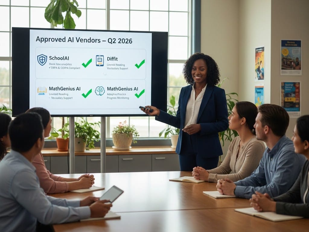 Administrator sharing AI vendor vetting results with school community.