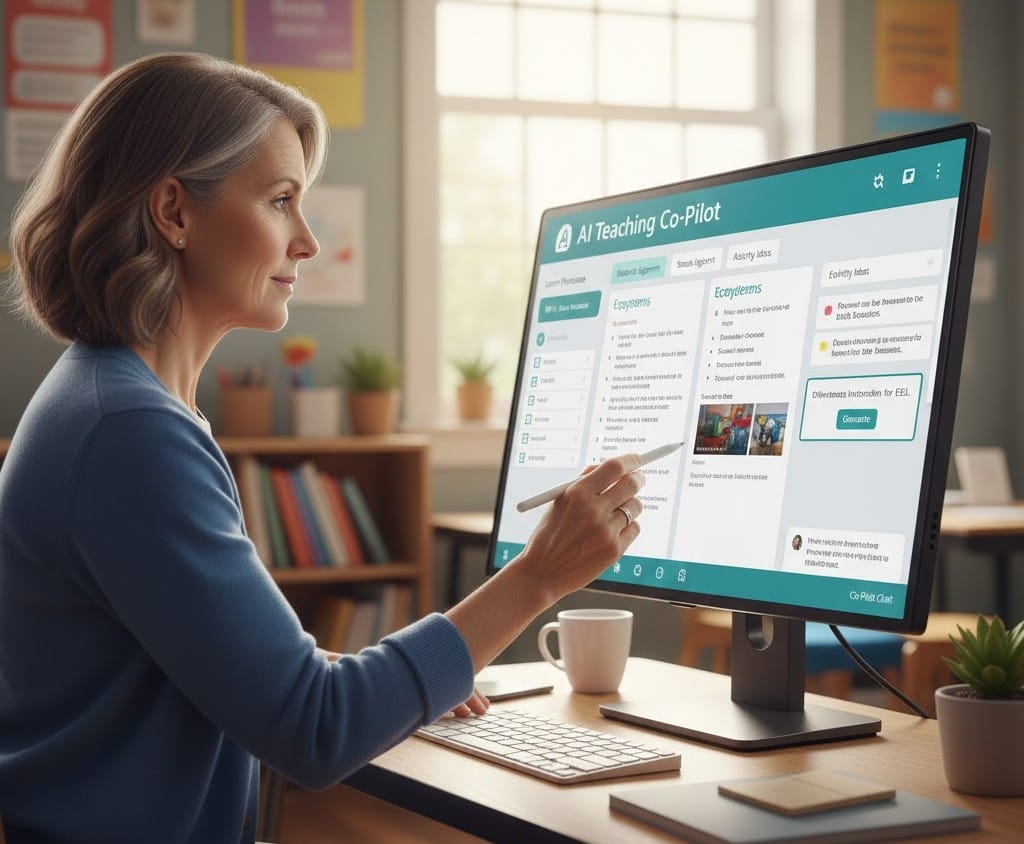 A teacher using a co-pilot tool to generate lesson plans.