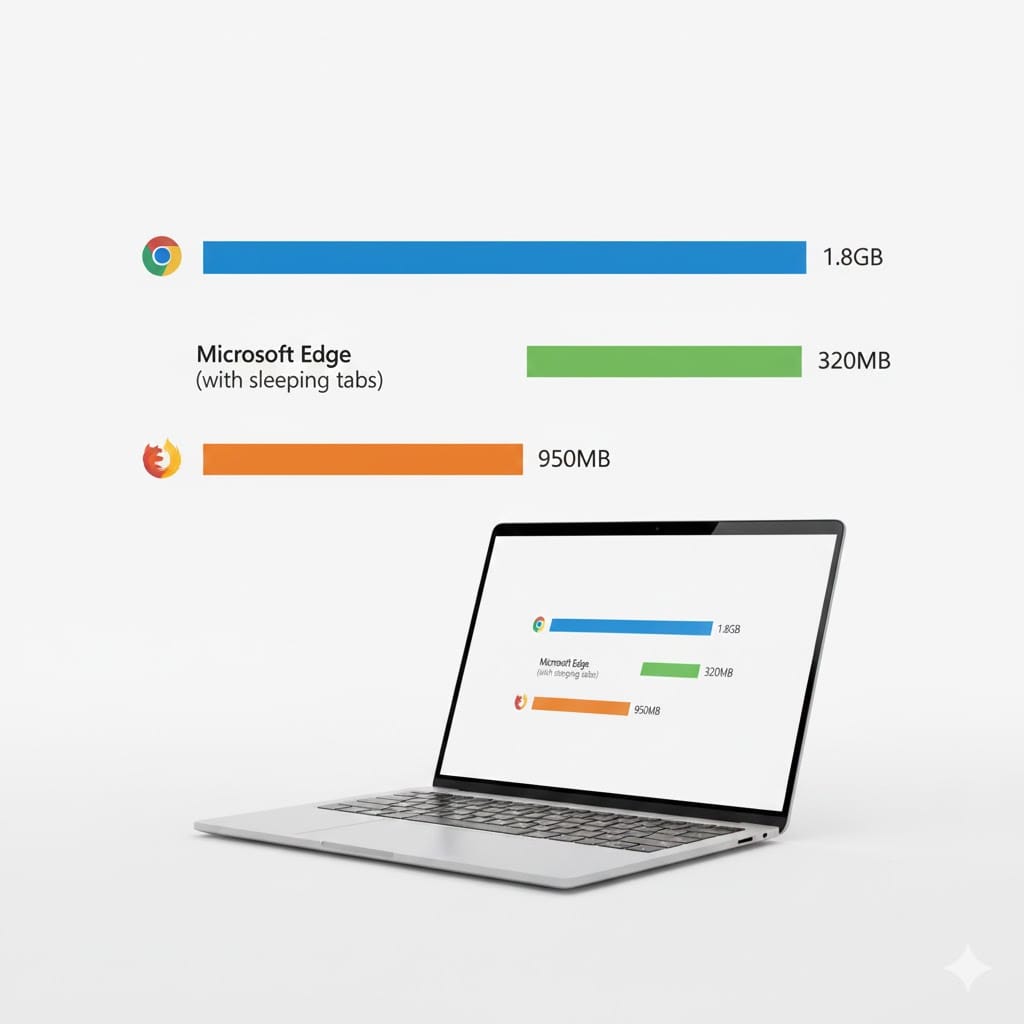 RAM usage comparison of browsers in 2026—how Edge saves memory to boost laptop performance