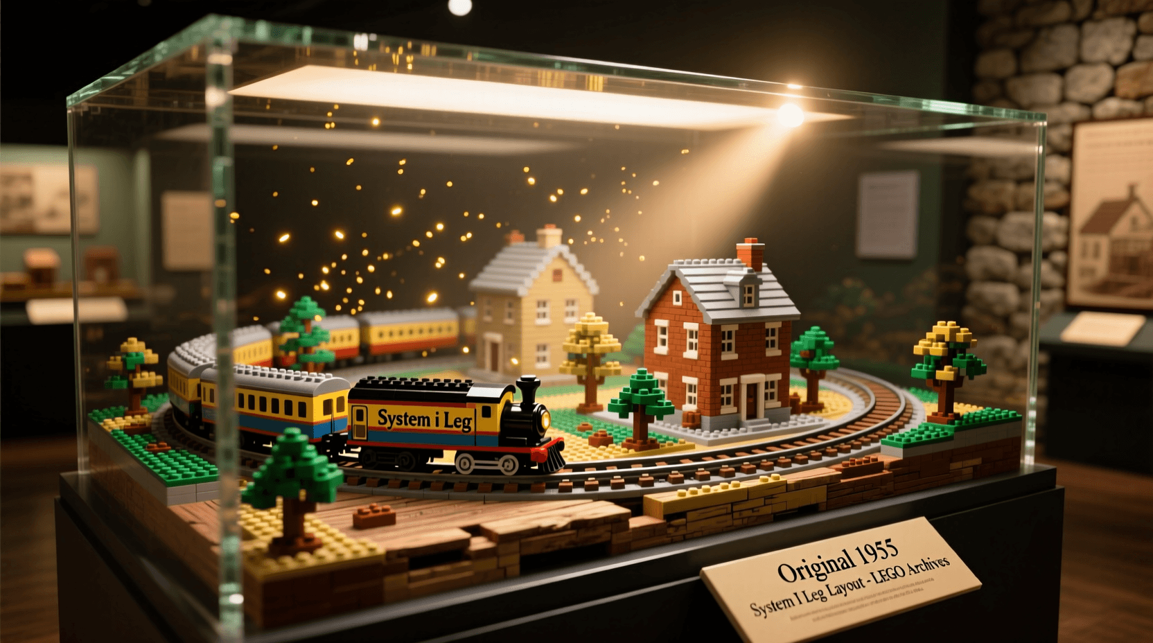 1955 LEGO System i Leg town layout in the secret LEGO museum, Billund.