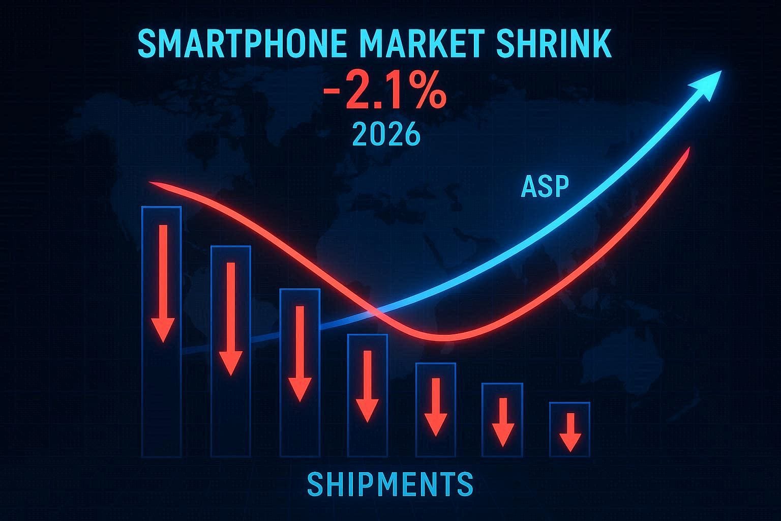 Graph depicting 2026 smartphone market forecast with 2.1% shrink and ASP rise.