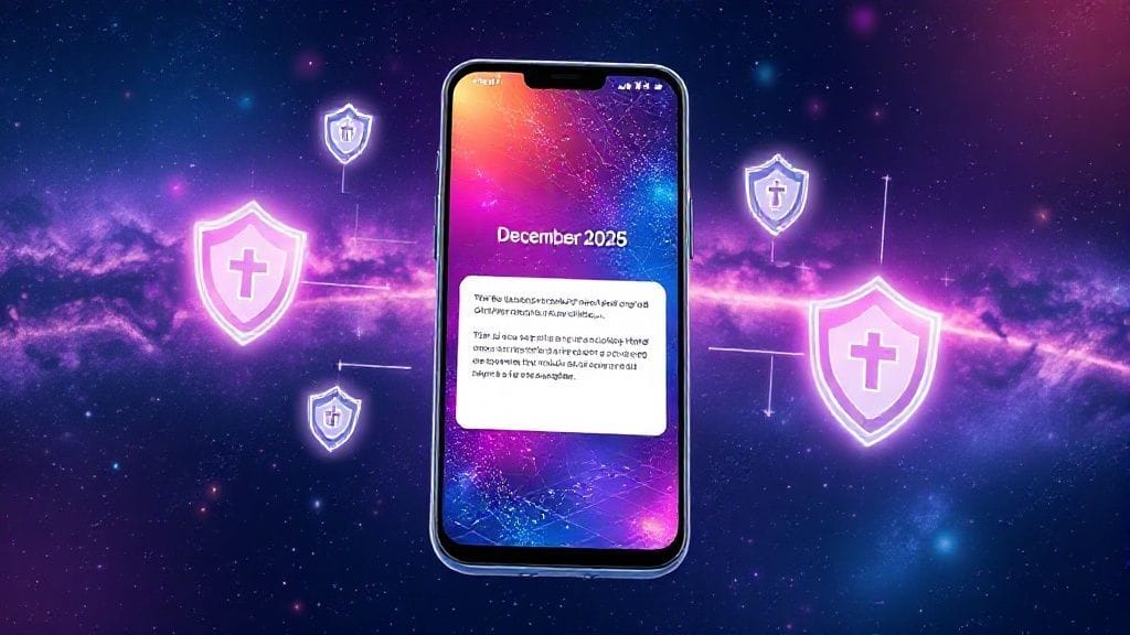 Pixel phone showing Google Android System Update December 2025 with AI and security elements.