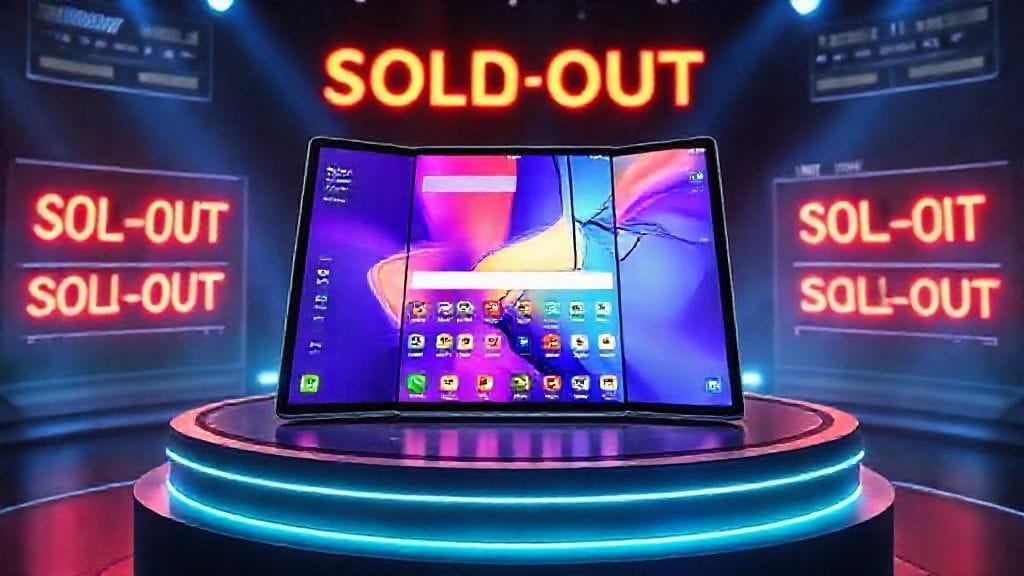 Unfolded Galaxy Z TriFold showcasing display amid sold-out excitement.