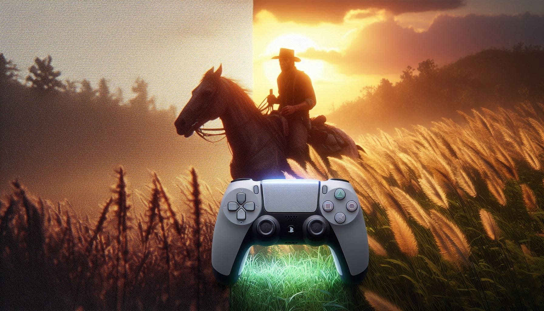 Side-by-side comparison of Red Dead Redemption on PS3 and PS5 showcasing visual and technical evolution.