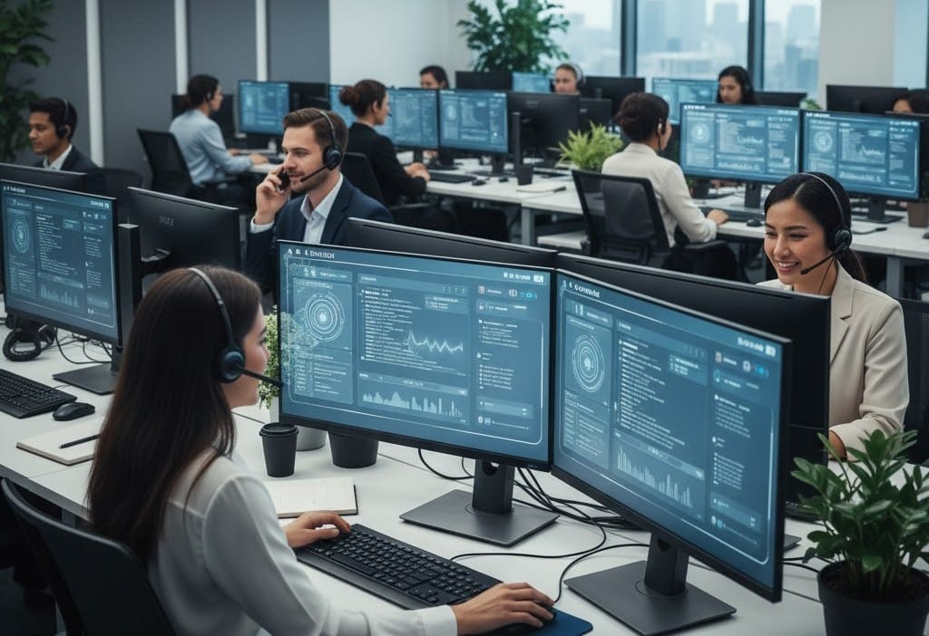 AI co-pilots assisting American customer service agents in real time, 2026.