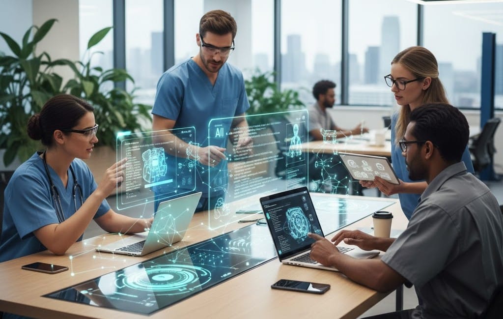 U.S. professionals using AI as collaborative tools across industries in 2026.