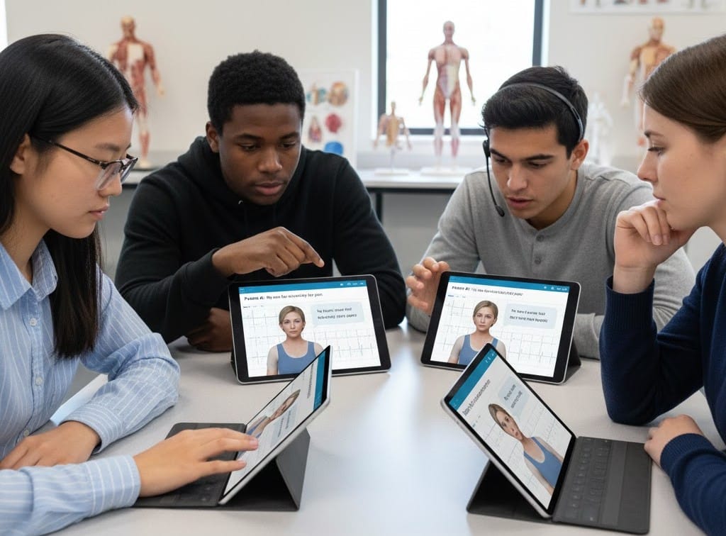 Image Prompt: School administrator presenting AI-driven insights on CTE program outcomes to district leaders in a meeting.