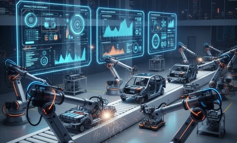 AI-powered manufacturing plant in the US using automation for EV production.