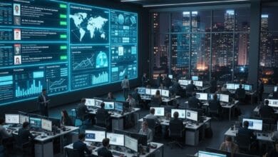 Newsroom team using AI tools to draft and optimize digital news stories in real time.