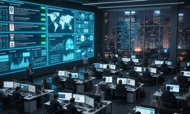 Newsroom team using AI tools to draft and optimize digital news stories in real time.