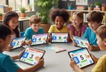 Elementary students engaged with AI-powered adaptive learning platform during math lesson