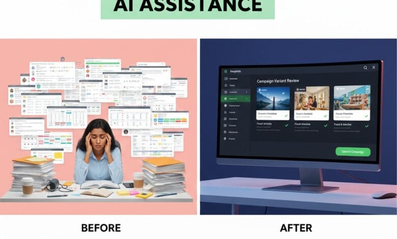 Marketer using generative AI to streamline content creation workflow in 2026.