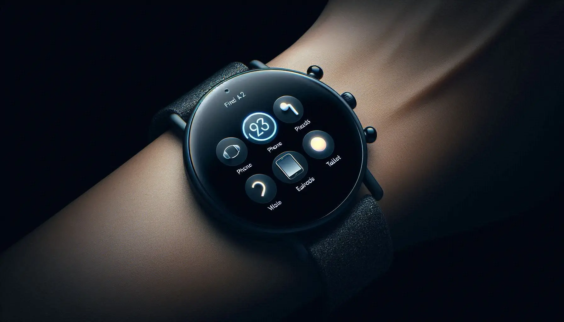 Pixel Watch 3 screen showing Google Find Hub app device list.