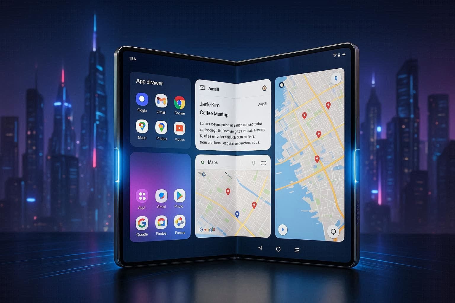 Unfolded Samsung Galaxy Z TriFold demonstrating expansive display and multitasking features.