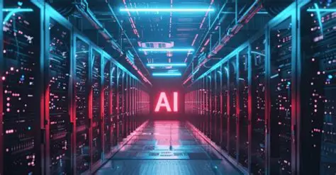 Expansive AI data center showcasing server racks consuming high volumes of memory chips.